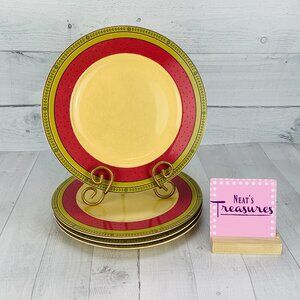 Waverly Garden Room FLORAL MANOR Poland Leaves Pink Green Dinner Plates Set 4